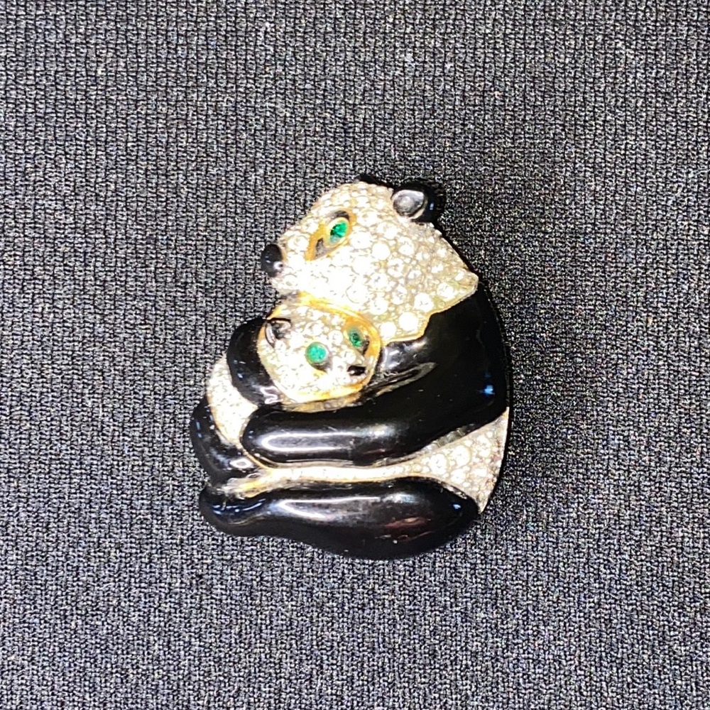 Vintage Mommy And Baby Panda Bear Pin Brooch
